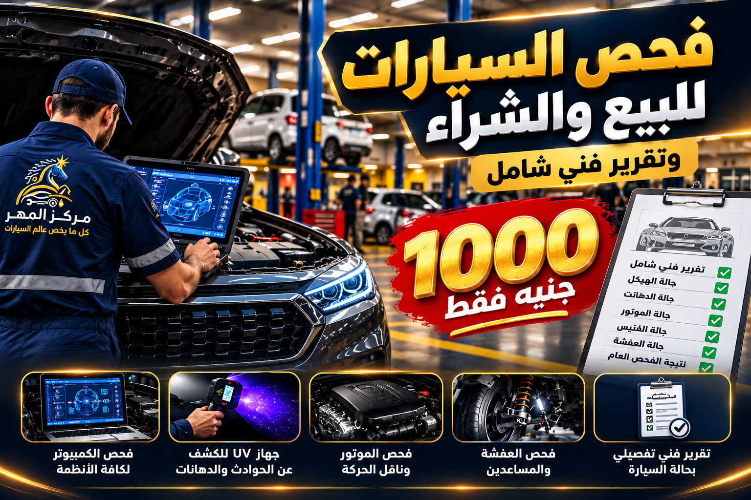 فحص السيارات للبيع والشراء وتقرير فني شامل - 1000 جنيه
